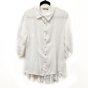 Lungo L’arno made in Italy 100% Linen Lace Embellished White Top